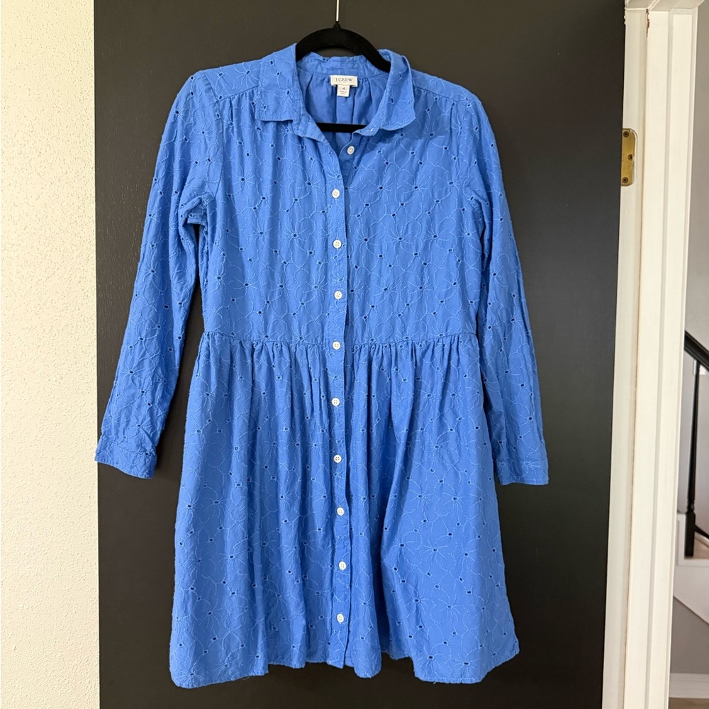 J. Crew Eyelet Button-Front Long Sleeve Dress